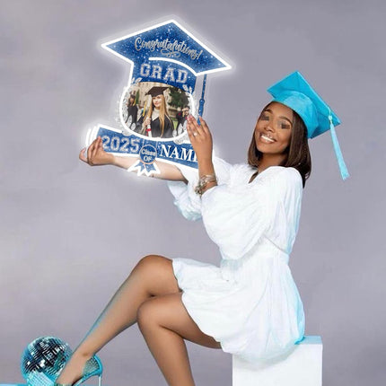UUBAO Custom Graduation Gift LED Neon Signs Class of 2025 Personalized Photo Congrats Grad USB Powered (Blue and Silver)