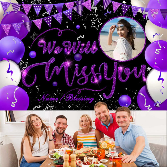 UUBAO Custom We Will Miss You Decorations Banner,Farewell Going Away Party Decorations for Anniversary Retirement Graduation Party(Purple)