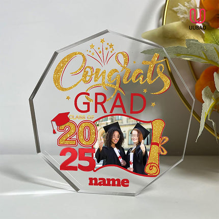 UUBAO Personalized Graduation Gift Class of 2025 Desk Paperweight Farewell Memorial Decorative Signs Plaques with Photo (Red)