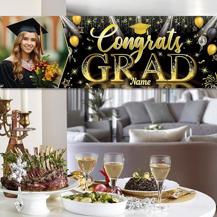 UUBAO Custom Graduation Party Decorations Personalization Banner Class of 2025 Backdrop (Yellow）