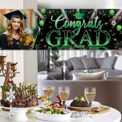 UUBAO Custom Graduation Party Decorations Personalization Banner Class of 2025 Backdrop (Dark Green）