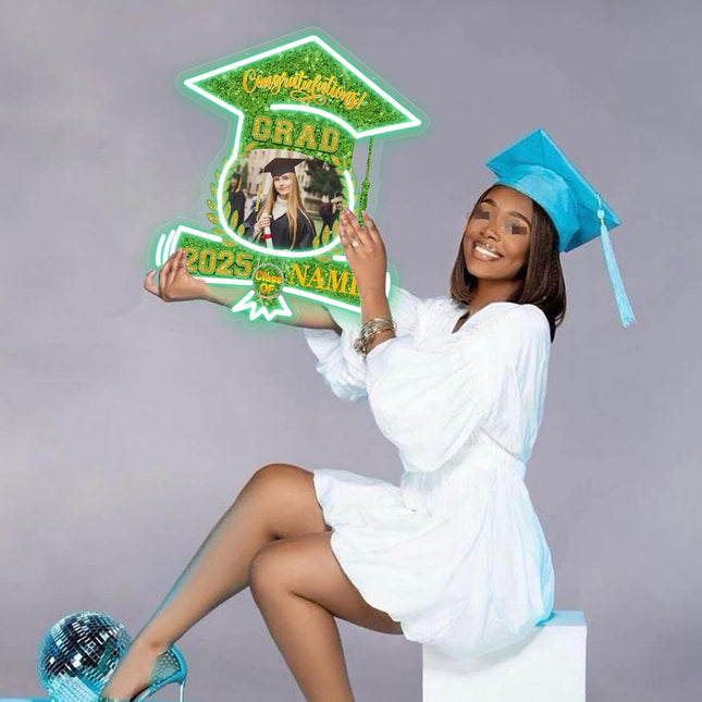 UUBAO Custom Graduation Gift LED Neon Signs Class of 2025 Personalized Photo Congrats Grad USB Powered (Light Green)