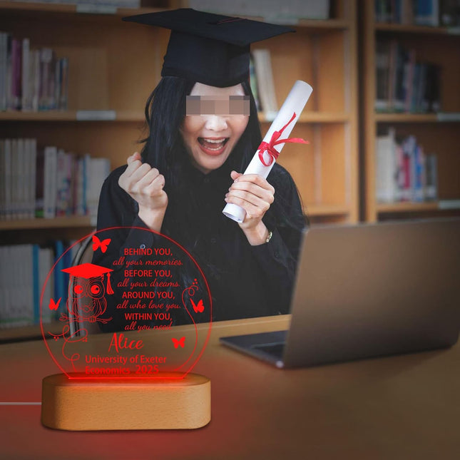 UUBAO Personalized Graduation Lamp Gifts for Her or Him Class of 2025 Custom Name College & Year Congrats Grad 3D Illusion Night Light Decoration for High School Graduation or University (Owl)