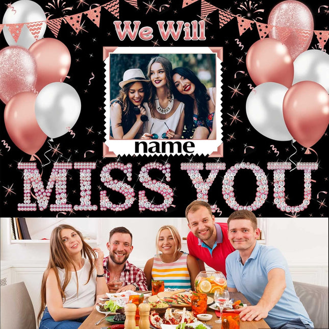 UUBAO Custom We Will Miss You Decorations Banner,Farewell Going Away Party Decorations for Anniversary Retirement Graduation Party(Rose Gold)