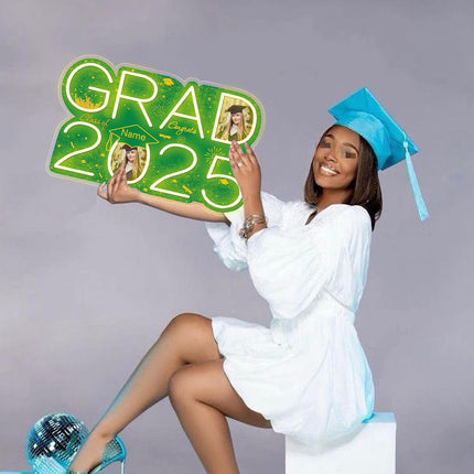 UUBAO Personalized Graduation Gift Neon Signs Congrats Grad LED Light Signs with Photo 2025 Party Backdrop Light Sign Decor (Dark Green)