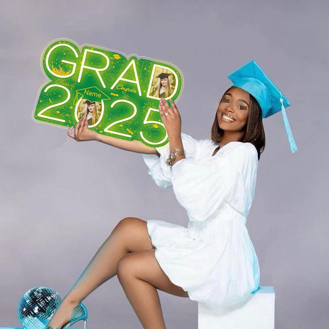UUBAO Personalized Graduation Gift Neon Signs Congrats Grad LED Light Signs with Photo 2025 Party Backdrop Light Sign Decor (Dark Green)