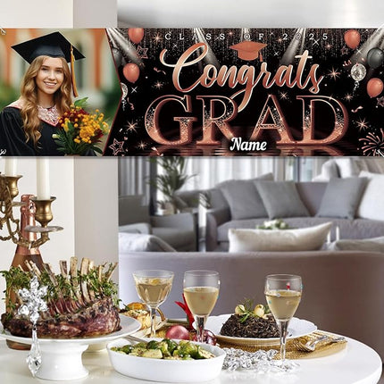 UUBAO Custom Graduation Party Decorations Personalization Banner Class of 2025 Backdrop (Maroon）