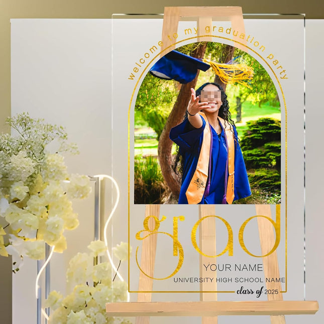 UUBAO Customized Welcome Sign for Graduation Party Personalized Acrylic Sign with Photo Name Class of 2025 Graduation Decor(Arch)
