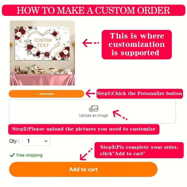 UUBAO Custom Floral Banner for Bridal Shower with Text Personalized Photography Background Couple Wedding Party Decorations