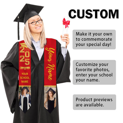 UUBAO Personalized Graduation Stole Class of 2025 Custom Academic Ceremony Shawl for Graduations Formal Events(Pink)