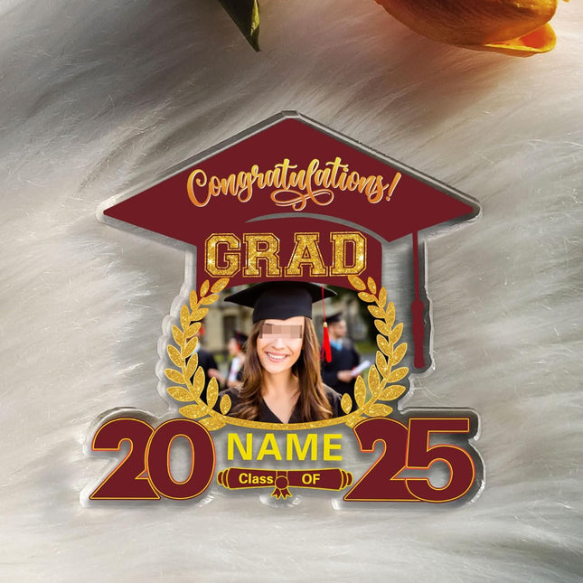UUBAO Customized Graduation Plaque with Photo Crystal Desktop Keepsake Gift (Maroon)