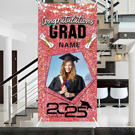 UUBAO Custom Graduation Party Decorations Personalization Banner Class of 2025 Backdrop Door Cover (Pink)
