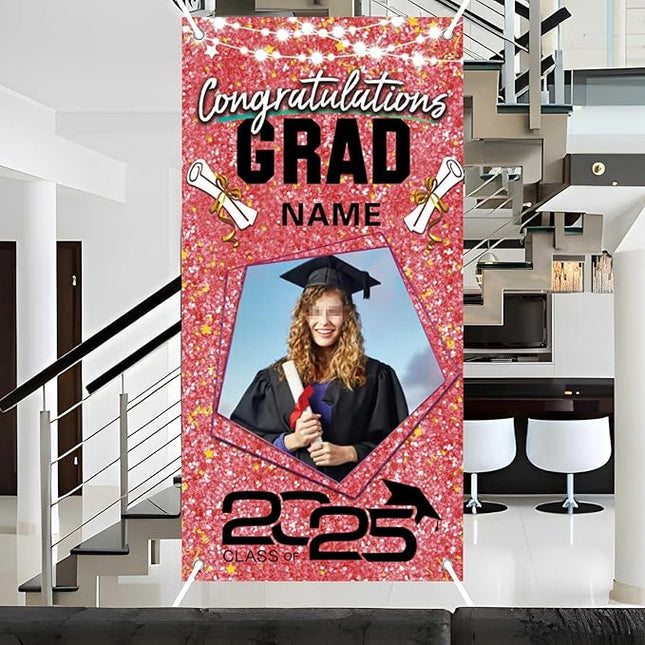 UUBAO Custom Graduation Party Decorations Personalization Banner Class of 2025 Backdrop Door Cover (Pink)