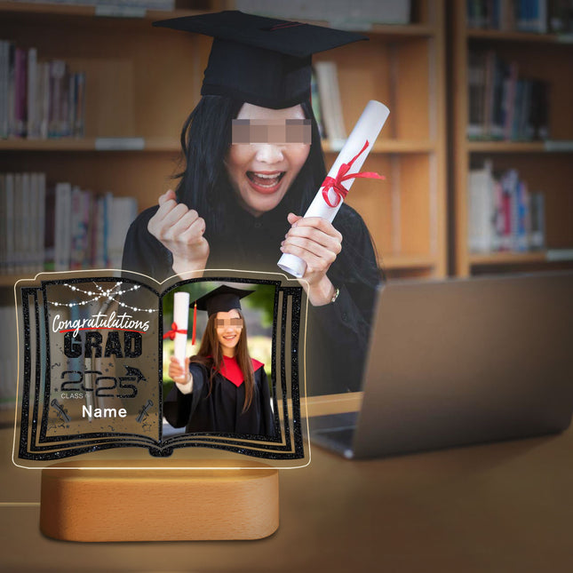 UUBAO Custom Night Light with Photo Name 2025 Personalized Graduation Led Lamp for Women Man Gifts for College High School (Black)