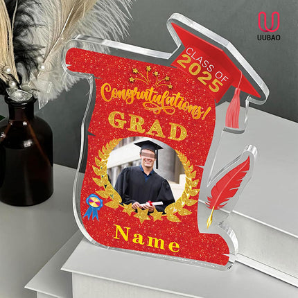 UUBAO Personalized Graduation Gift Class of 2025 Desk Paperweight Farewell Memorial Decorative Signs Plaques with Photo (Red)