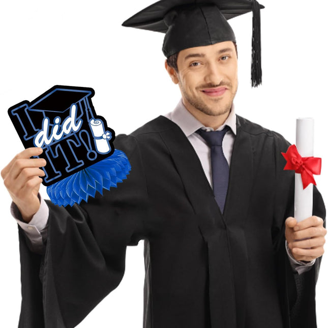 UUBAO 9 PCS Custom Graduation Party Honeycomb Centerpieces Class of 2025 Congrats Grad Decorations Congratulate Graduation Table Toppers for Graduation Party Favor Supplies (Navy Blue)