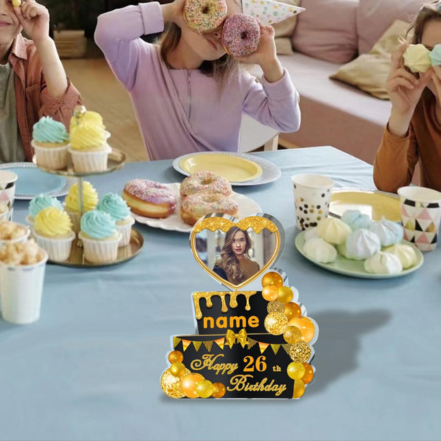 UUBAO Custom Happy Birthday Acrylic Plaque Desktop with Photo Personalized  Birthday Gift Ideas Keepsake Paperweight Sign(Yellow)