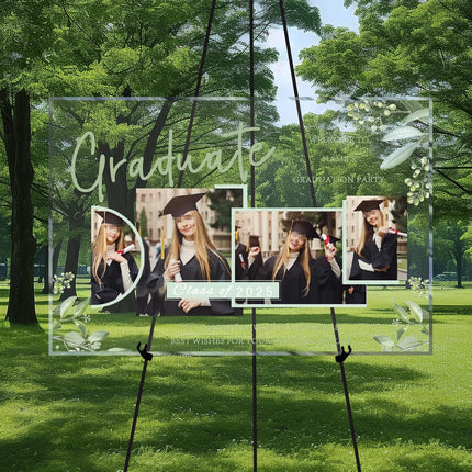UUBAO Customized Welcome Sign for Graduation Party Personalized Acrylic Sign with Photo Name Class of 2025 Graduation Decor(Green Leaves)