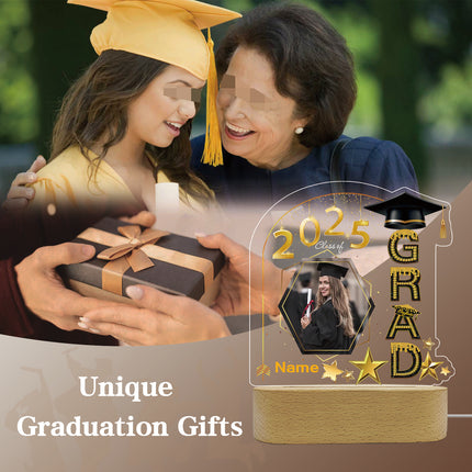 UUBAO Graduation Gifts Personalized Night Light Class of 2025 Custom Photo Name Gifts for Him Her Gifts for College, High School (Black and Gold)