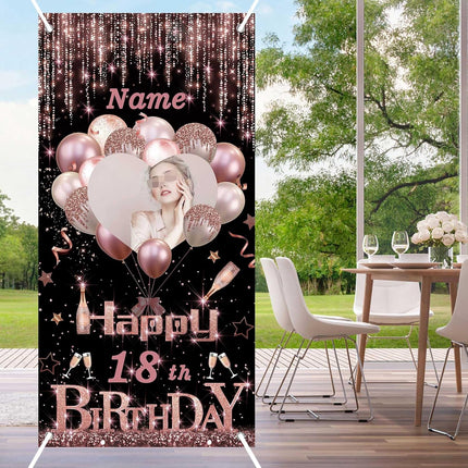 UUBAO Custom Happy Birthday Door Banner Backdrop Birthday Decorations Party Supplies for Women Men(Pink)