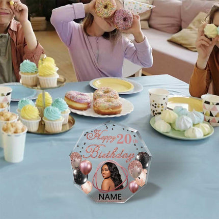 UUBAO Custom Happy Birthday Acrylic Plaque Desktop with Photo Personalized  Birthday Gift Ideas Keepsake Paperweight Sign(Pink)