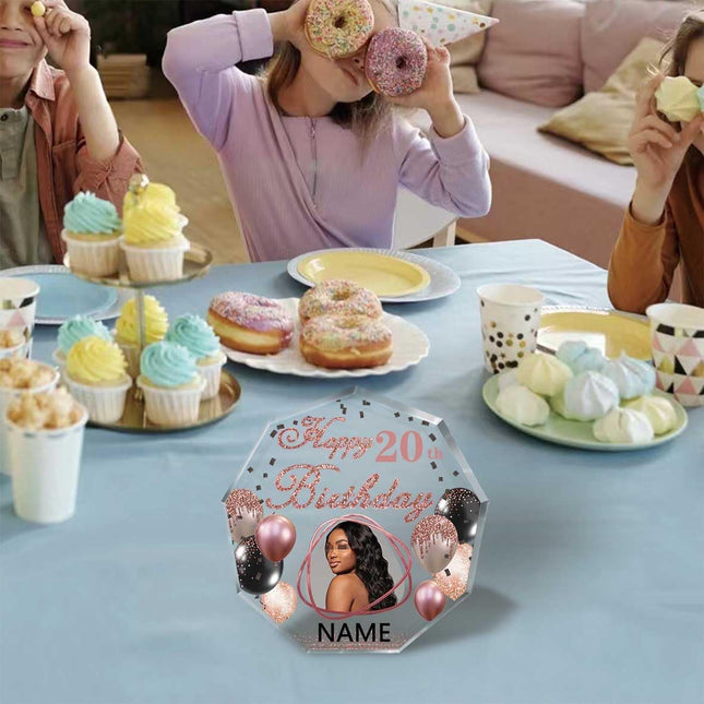 UUBAO Custom Happy Birthday Acrylic Plaque Desktop with Photo Personalized  Birthday Gift Ideas Keepsake Paperweight Sign(Pink)