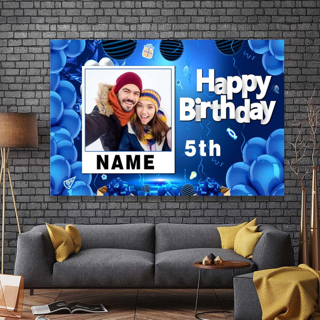 UUBAO Custom Happy Birthday Decorations Banner Backdrop for Women Men Boys Girls Personalization Navy Blue Birthday Party Supplies
