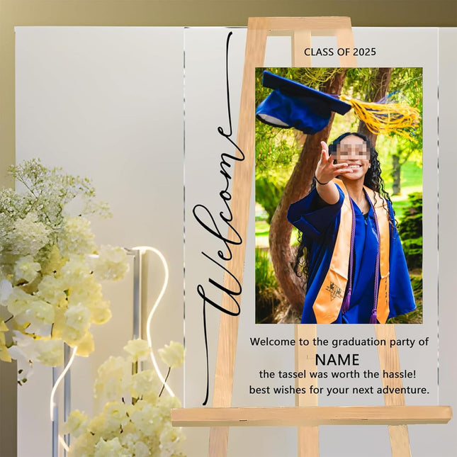 UUBAO Customized Welcome Sign for Graduation Party Personalized Acrylic Sign with Photo Name Class of 2025 Graduation Decor(Square)