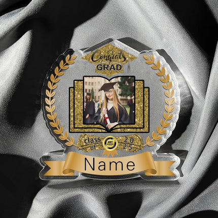 UUBAO Customized Graduation Plaque with Single Picture Custom Picture 2025 Congrats Grad Crystal Desktop Farewell Keepsake Gift (Champagne)