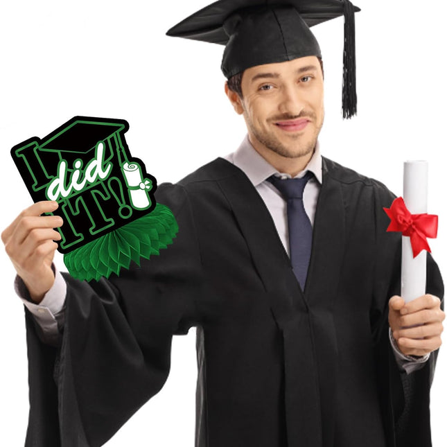 UUBAO 9 PCS Custom Graduation Party Honeycomb Centerpieces Class of 2025 Congrats Grad Decorations Congratulate Graduation Table Toppers for Graduation Party Favor Supplies (Dark Green)