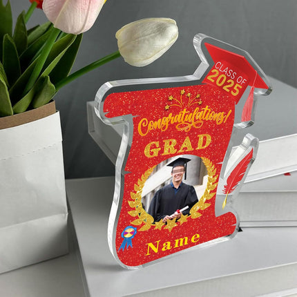 UUBAO Personalized Graduation Gift Class of 2025 Desk Paperweight Farewell Memorial Decorative Signs Plaques with Photo (Red)