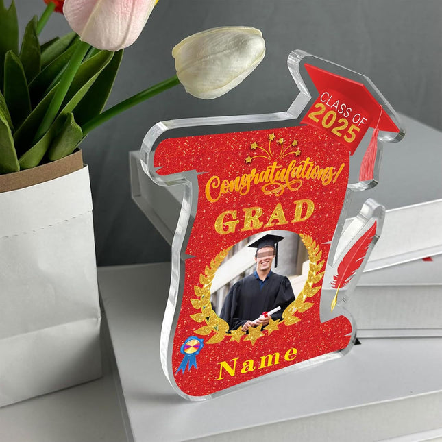 UUBAO Personalized Graduation Gift Class of 2025 Desk Paperweight Farewell Memorial Decorative Signs Plaques with Photo (Red)