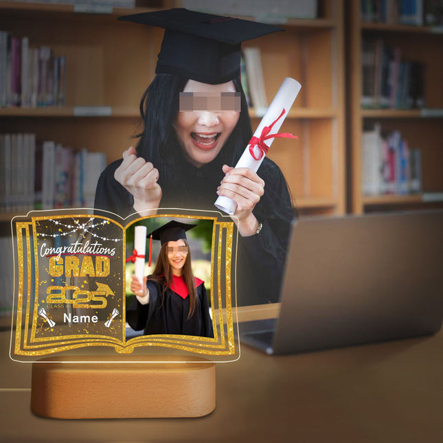UUBAO Custom Night Light with Photo Name 2025 Personalized Graduation Led Lamp for Women Man Gifts for College High School (Yellow)