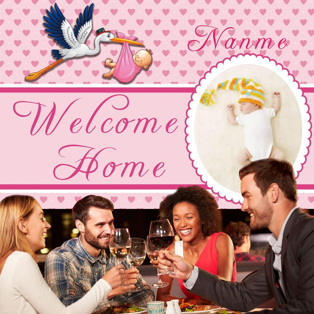 UUBAO Custom Welcome Home Baby Girl Garden Flag Shower Birth Announcement Family Party Newborn Gender Reveal Lawn Yard Sign Pink Stork Outdoor Decoration Burlap Banner Pink-Baby