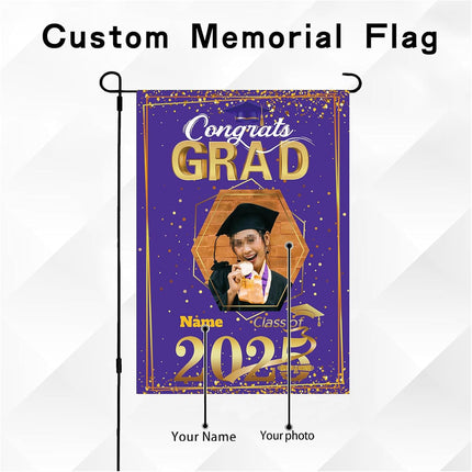 UUBAO Custom Graduation Garden Flag with Photo Class of 2025 Congrats Grad Double Sided Yard Flag Decorative Gifts (Purple)