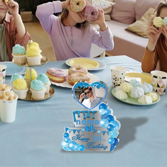 UUBAO Custom Happy Birthday Acrylic Plaque Desktop with Photo Personalized  Birthday Gift Ideas Keepsake Paperweight Sign(Blue)