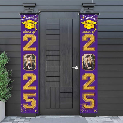 UUBAO Custom Graduation Party Decorations 2025 Personalization Congrats Grad Banner Graduation Front Door Porch Sign Backdrop(Purple and Gold)