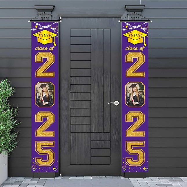 UUBAO Custom Graduation Party Decorations 2025 Personalization Congrats Grad Banner Graduation Front Door Porch Sign Backdrop(Purple and Gold)