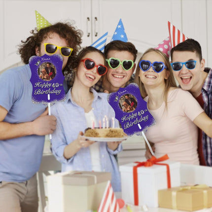 UUBAO Personalized Double Sided Happy Birthday Photo Prop Face Fan Customized Birthday Fun Supplies(Purple and Silver)