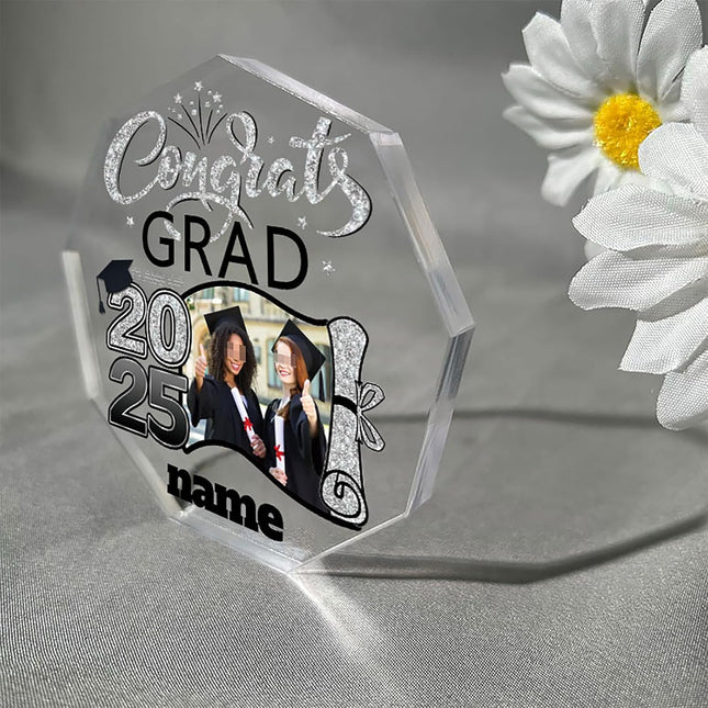 UUBAO Personalized Graduation Gift Class of 2025 Desk Paperweight Farewell Memorial Decorative Signs Plaques with Photo (Black and Silver)