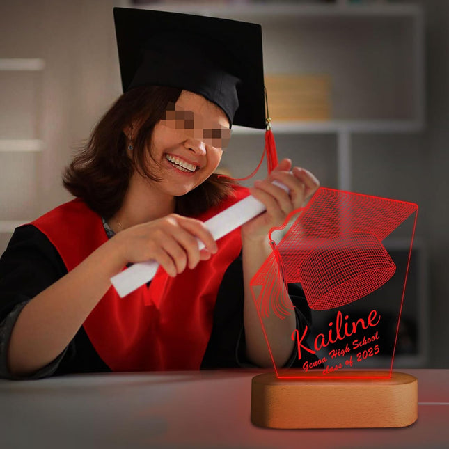 UUBAO Personalized Graduation Lamp Gifts for Her or Him Class of 2025 Custom Name College & Year Congrats Grad 3D Illusion Night Light Decoration for High School Graduation or University (Mortarboard)
