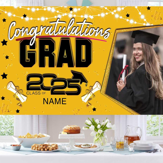 UUBAO Custom Graduation Party Decorations Personalization Banner Class of 2025 Backdrop (Yellow)