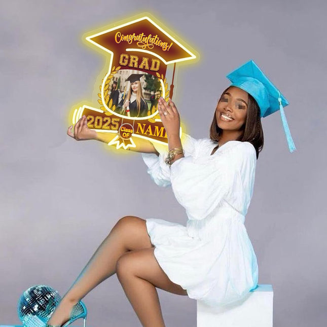 UUBAO Custom Graduation Gift LED Neon Signs Class of 2025 Personalized Photo Congrats Grad USB Powered (Maroon)