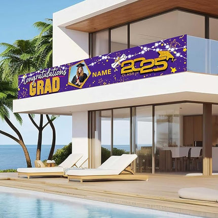 UUBAO Custom Graduation Party Decorations 2025 Personalization Congrats Grad Banner Graduation Backdrop(Purple and Gold)
