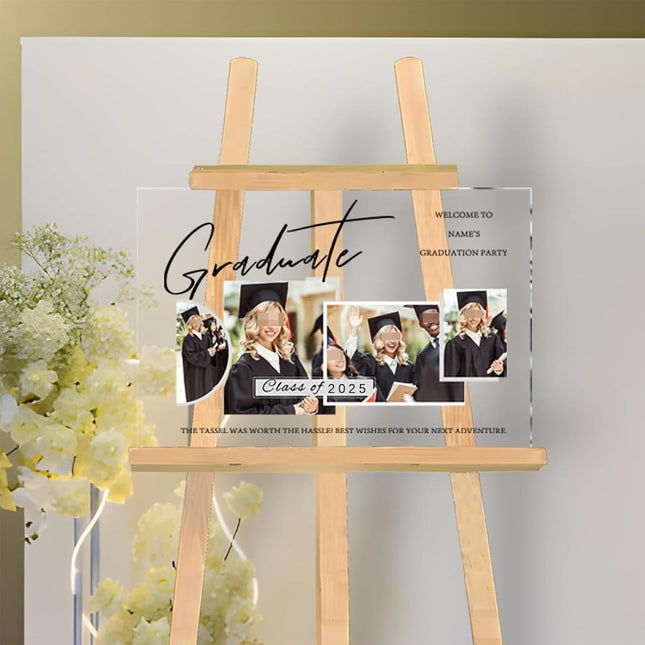 UUBAO Customized Welcome Sign for Graduation Party Personalized Acrylic Sign with Photo Name Class of 2025 Graduation Decor(Multiple Photos)