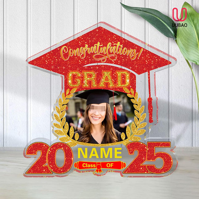 UUBAO Customized Graduation Plaque with Photo Crystal Desktop Keepsake Gift (Red)
