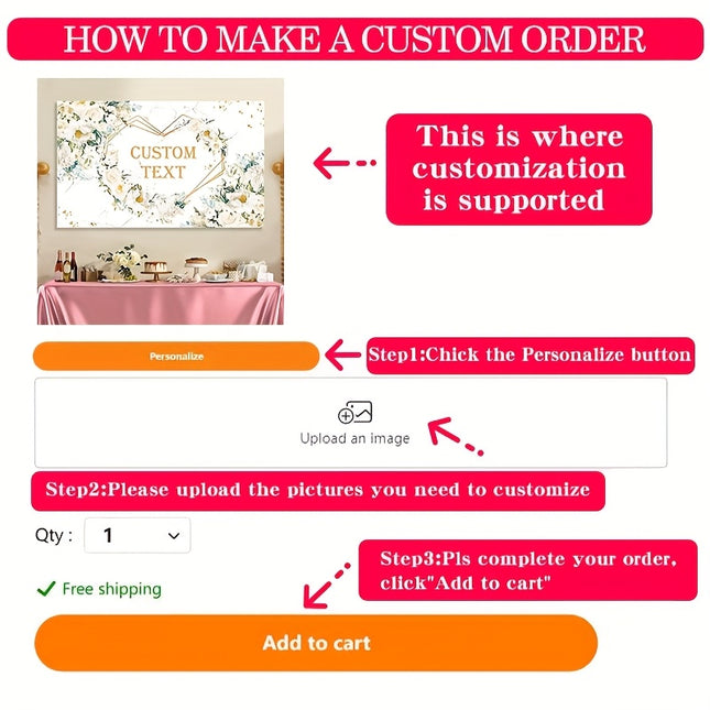 UUBAO Custom Floral Banner for Bridal Shower with Text Personalized Photography Background Couple Wedding Party Decorations