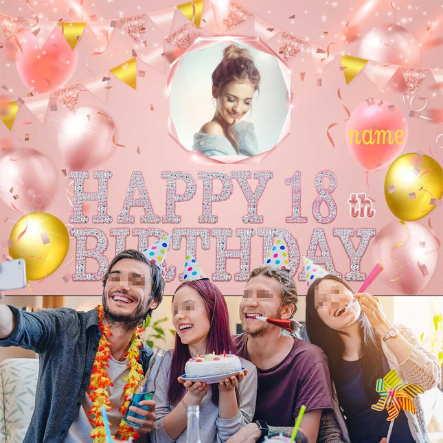 UUBAO Custom Birthday Banner for Party Personalized Backdrop Decoration with Name and Photo(Pink)