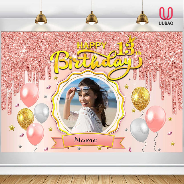 UUBAO Custom Rose Gold Happy Birthday Banner Backdrop Birthday Decorations Party Supplies for Girl Women