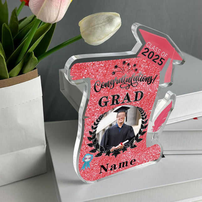 UUBAO Personalized Graduation Gift Class of 2025 Desk Paperweight Farewell Memorial Decorative Signs Plaques with Photo (Pink)